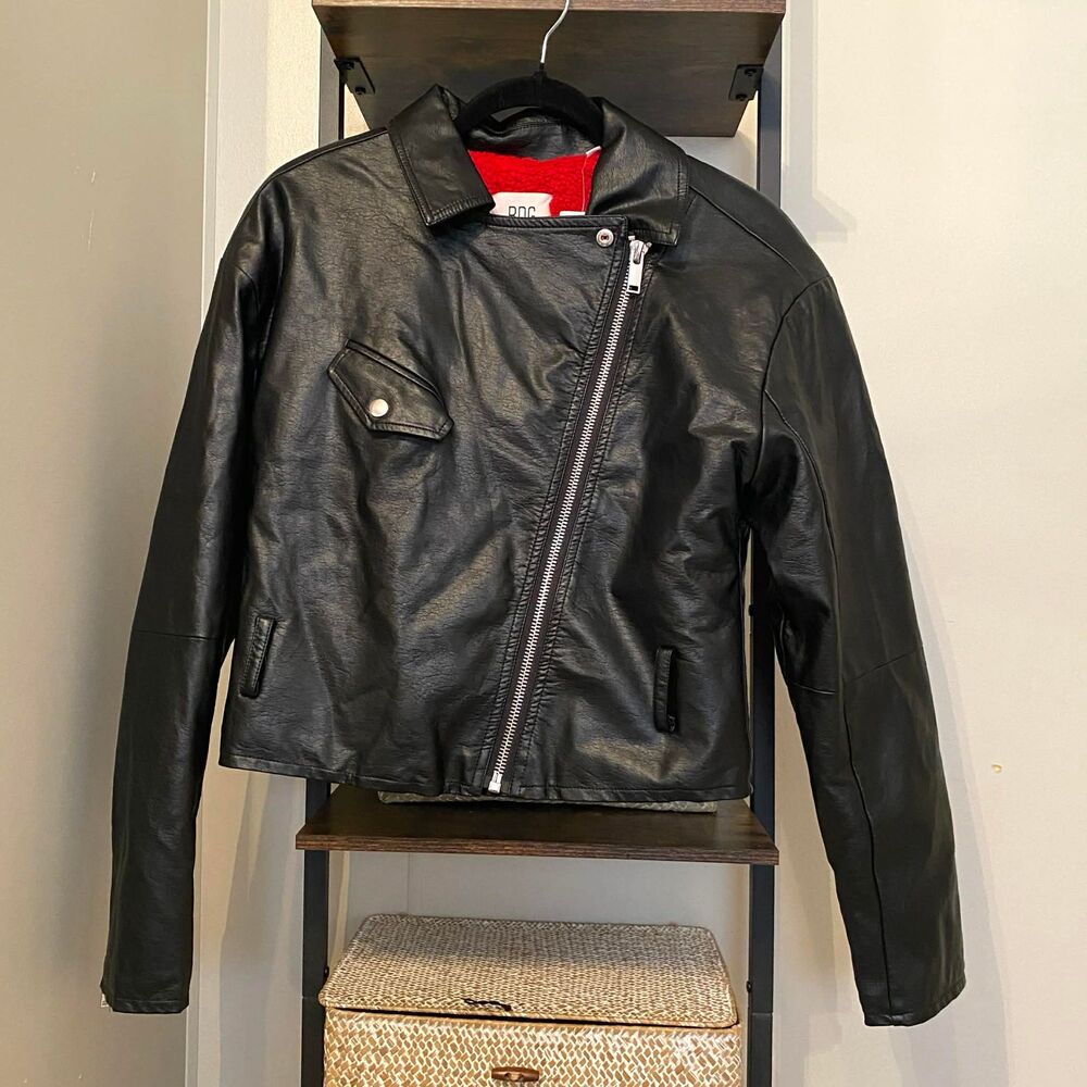 Black Faux Leather Moto Jacket - Unbranded